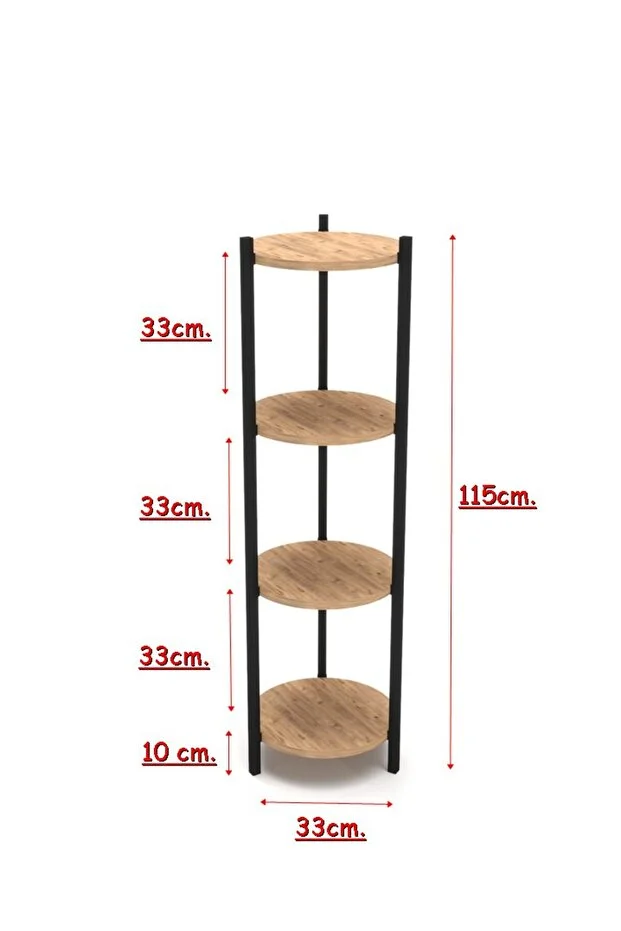 4 RAFLI YUVARLAK ÇİÇELİK RAF, ÇOK AMAÇLI RAF